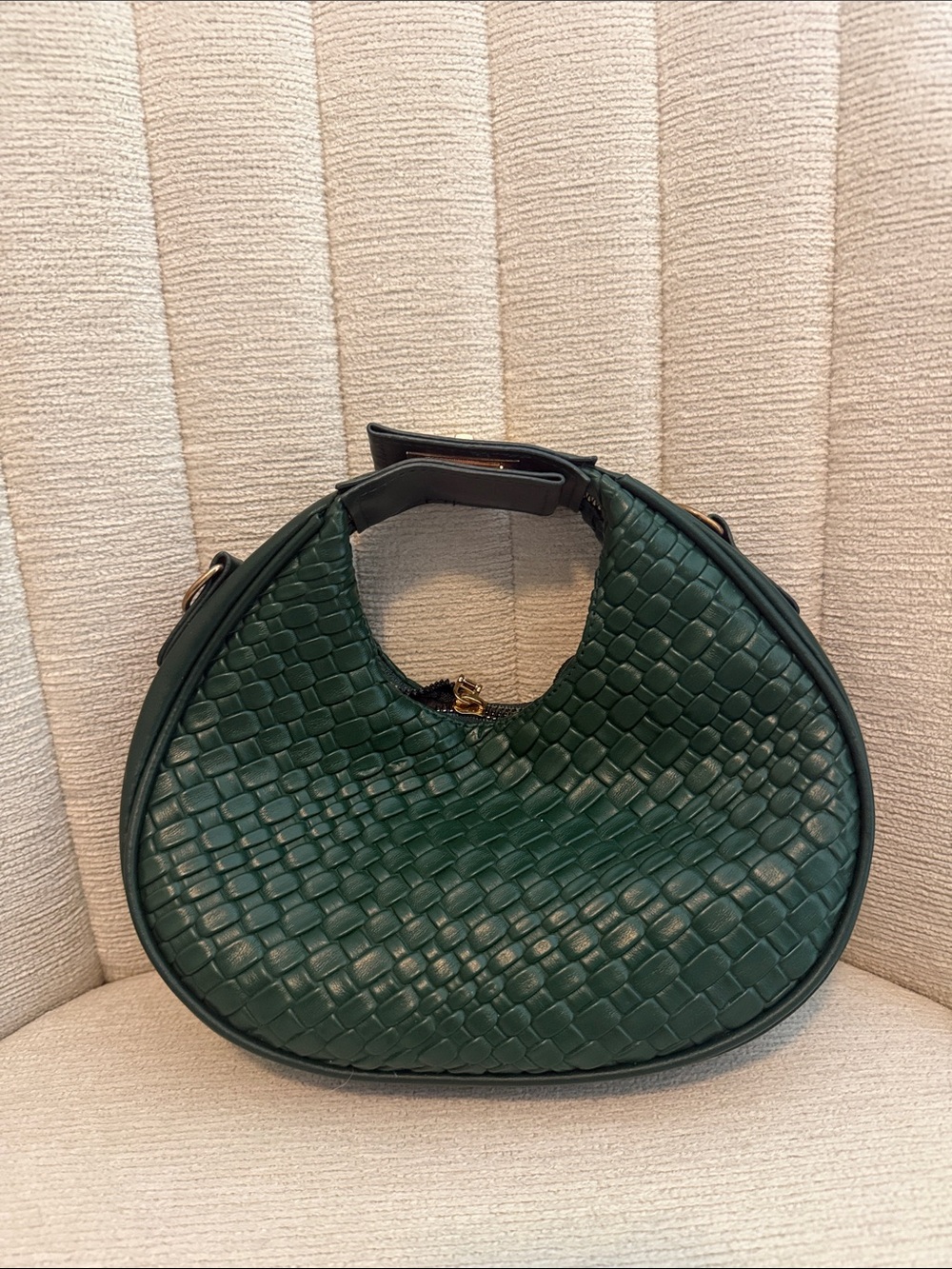 Woven Leather Hobo Bag in Forest Green